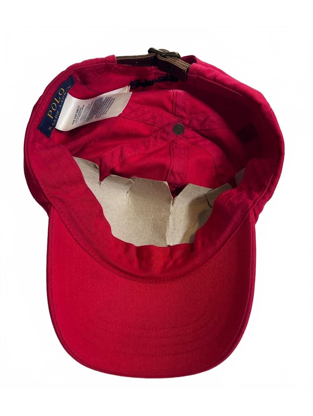 NWT Polo Ralph Lauren Red Big Script Logo Adjustable LeatherStrap Preppy Hat - Picture 6 of 6